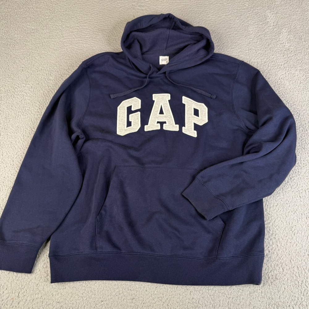 Gap Hoodie Mens Large Blue Arch Logo Pullover Fleece Long Sleeve Pocket Sweater